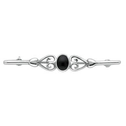 Sterling Silver Whitby Jet Heart Bar Brooch. M021.