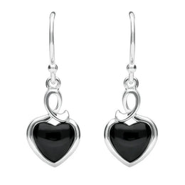 Sterling Silver Whitby Jet Heart Loop Hook Earrings E2311