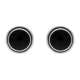 Sterling Silver Whitby Jet Heritage Round Classic Stud Earrings. E116.
