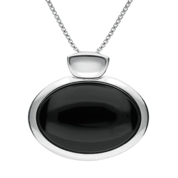 Sterling Silver Whitby Jet Horizontal Oval Necklace