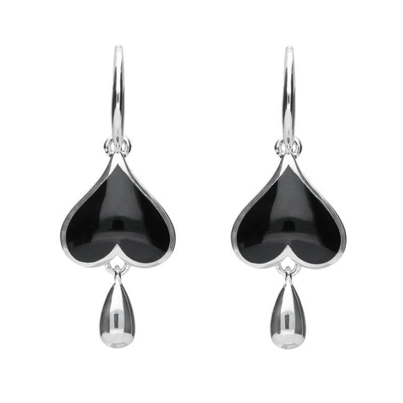 Sterling Silver Whitby Jet Inverted Heart Two Piece Set. S020