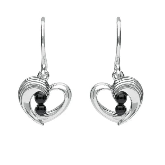 Sterling Silver Whitby Jet Jet Half Ridge Stone Heart Two Piece Set. S032