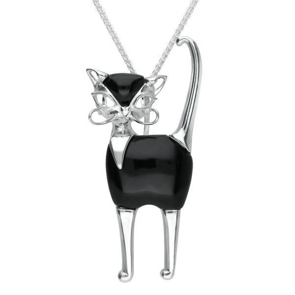 Sterling Silver Whitby Jet Large Cat Necklace, P3439. 