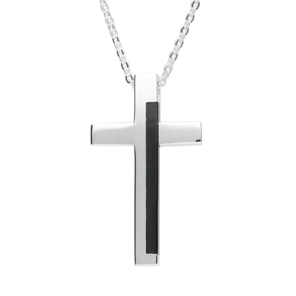 Sterling Silver Whitby Jet Large Cross Necklace, P3012.