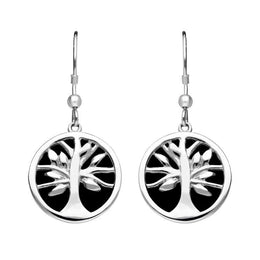 Sterling Silver Whitby Jet Large Round Tree of Life Two Piece Set S063