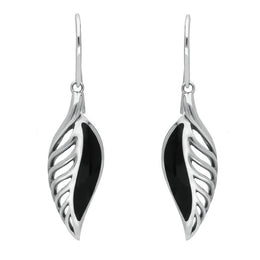 Sterling Silver Whitby Jet Leaf Drop Two Piece Set. S023