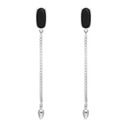 Sterling Silver Whitby Jet Lineaire Long Drop Stud Earrings. E2240.