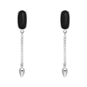 Sterling Silver Whitby Jet Lineaire Medium Drop Stud Earrings. E2241.