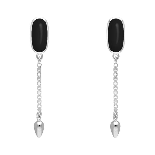 Sterling Silver Whitby Jet Lineaire Medium Drop Stud Earrings. E2241.