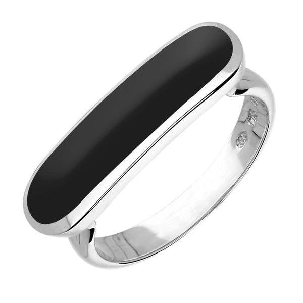 Sterling Silver Whitby Jet Lineaire Petite Oval Ring. R1006.