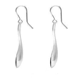 Sterling Silver Whitby Jet Long Tapered Drop Hook Earrings. E840.