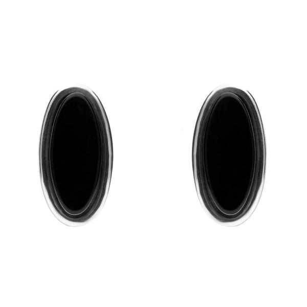Sterling Silver Whitby Jet Long Oval Stud Earrings E1797