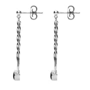 Sterling Silver Whitby Jet Long Twisted Fan Drop Earrings E122
