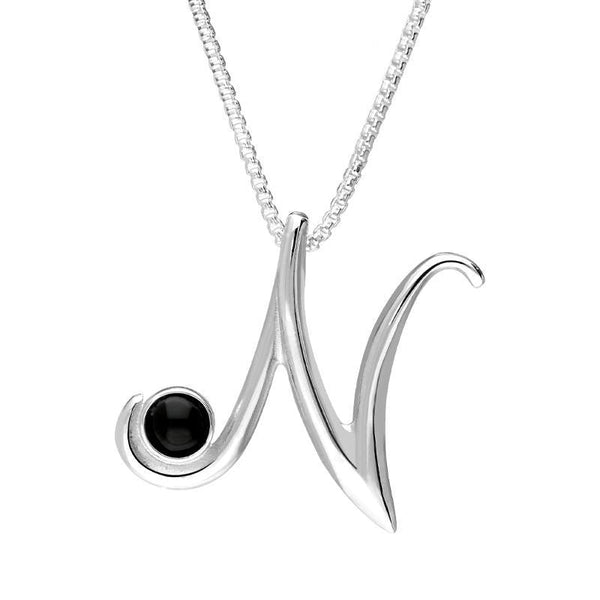 Sterling Silver Whitby Jet Love Letters Initial N Necklace P3461C