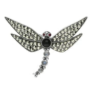 Sterling Silver Whitby Jet Marcasite Garnet Moonstone Brooch M296