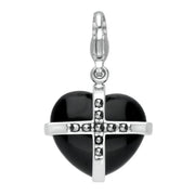 Sterling Silver Whitby Jet Marcasite Medium Cross Heart Charm G781