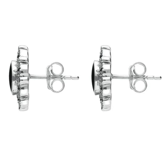 Sterling Silver Whitby Jet Marcasite Round Stud Earrings E1634