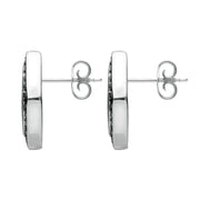 Sterling Silver Whitby Jet Marcasite Wide Rhombus Framed Stud Earrings. E936.