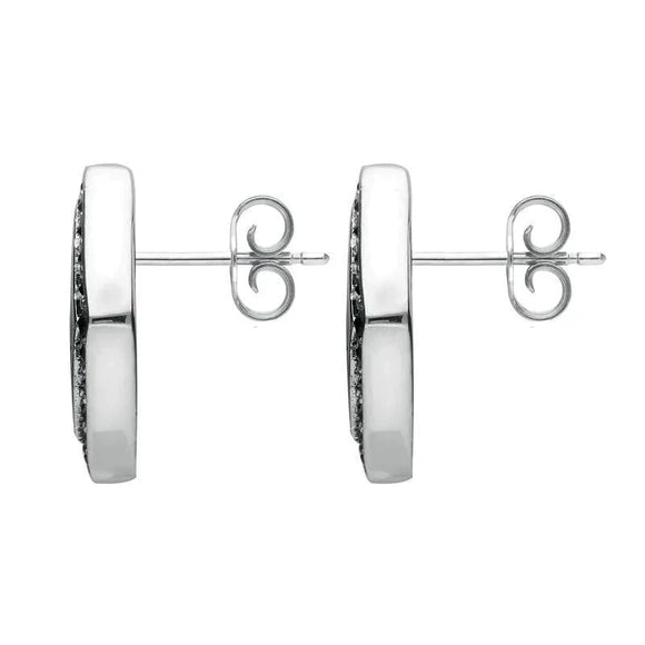 Sterling Silver Whitby Jet Marcasite Wide Rhombus Framed Stud Earrings. E936.