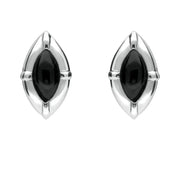 Sterling Silver Whitby Jet Marquise Beaded Edge Stud Earrings E1615