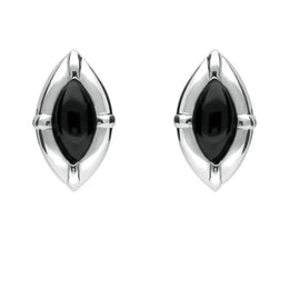 Sterling Silver Whitby Jet Marquise Beaded Edge Stud Earrings E1615