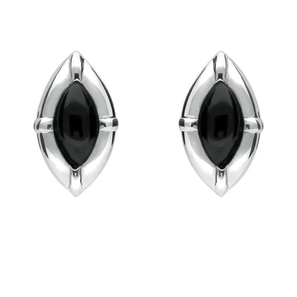 Sterling Silver Whitby Jet Marquise Beaded Edge Two Piece Set. s039