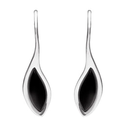 Sterling Silver Whitby Jet Marquise Overlap Hook Earrings E2313