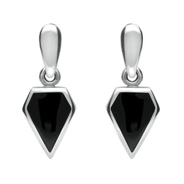 Sterling Silver Whitby Jet Small Kite Drop Earrings. E271