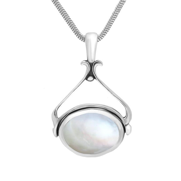 Sterling Silver Whitby Jet Mother of Pearl Space Swivel Fob Necklace. P122_11