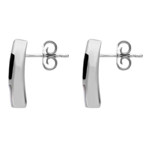 Sterling Silver Whitby Jet Mother of Pearl Three Stone Stud Earrings. E803