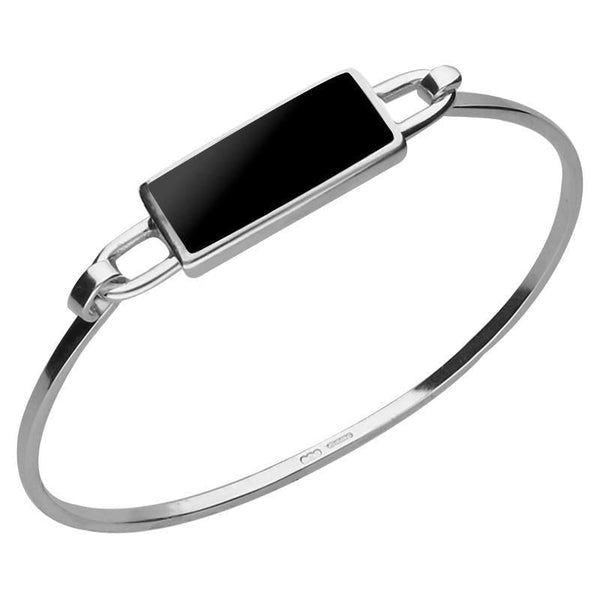 Sterling Silver Whitby Jet Oblong Bangle B034