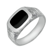 Sterling Silver Whitby Jet Oblong Bark Effect Signet Ring. R006