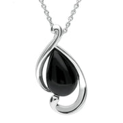 Sterling Silver Whitby Jet Open Fancy Pear Necklace P3137