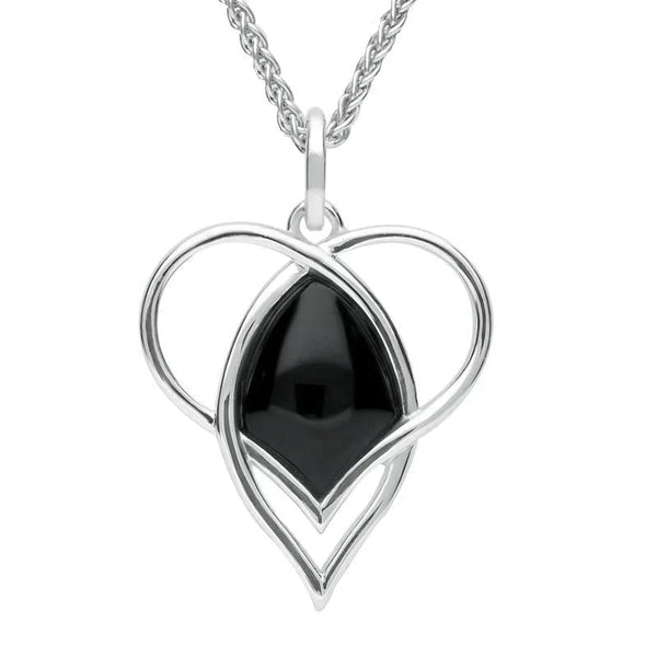 Sterling Silver Whitby Jet Open Heart Twist Necklace P3130