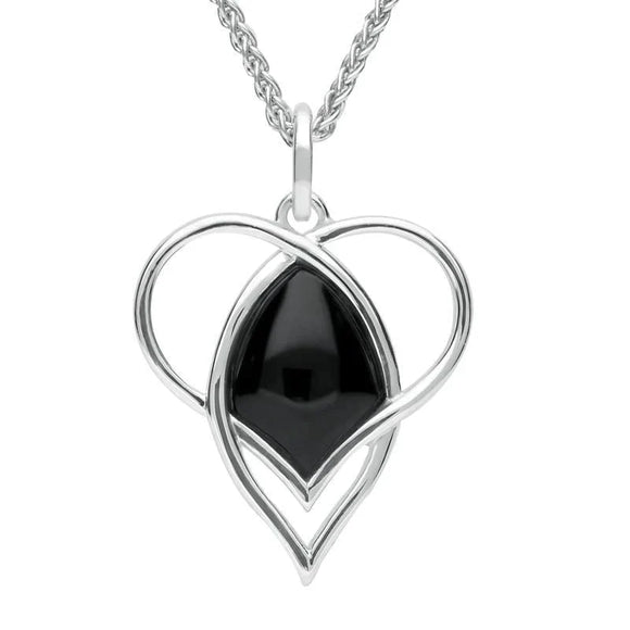 Sterling Silver Whitby Jet Open Heart Twist Necklace P3130