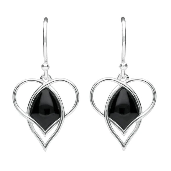 Sterling Silver Whitby Jet Open Twist Heart Two Piece Set. S036