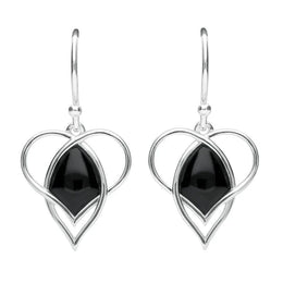 Sterling Silver Whitby Jet Open Twist Heart Two Piece Set. S036