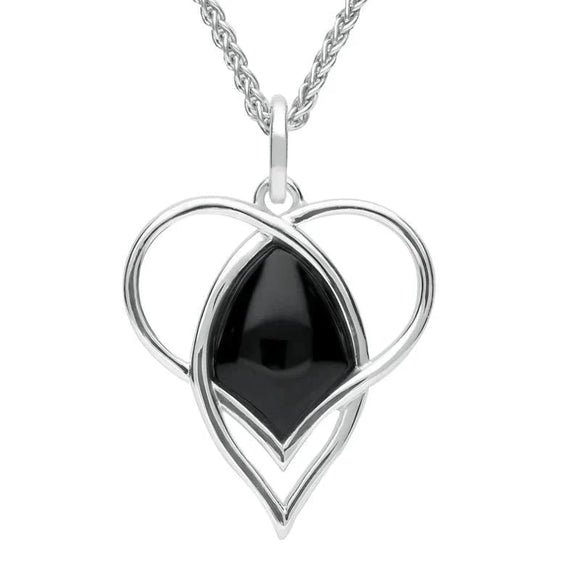 Sterling Silver Whitby Jet Open Twist Heart Two Piece Set. S036