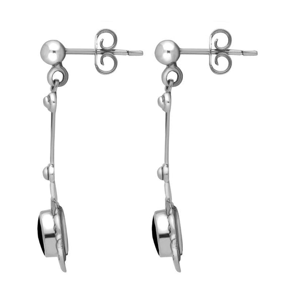 Sterling Silver Whitby Jet Ornate Antique Oval Drop Earrings. E053. 