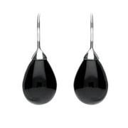Sterling Silver Whitby Jet Oval Bead Hook Earrings E1601