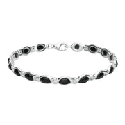 Sterling Silver Whitby Jet Oval Link Bracelet. B948.