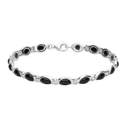 Sterling Silver Whitby Jet Oval Link Bracelet. B948.
