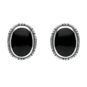 Sterling Silver Whitby Jet Oval Rope Edge Stud Earrings E141