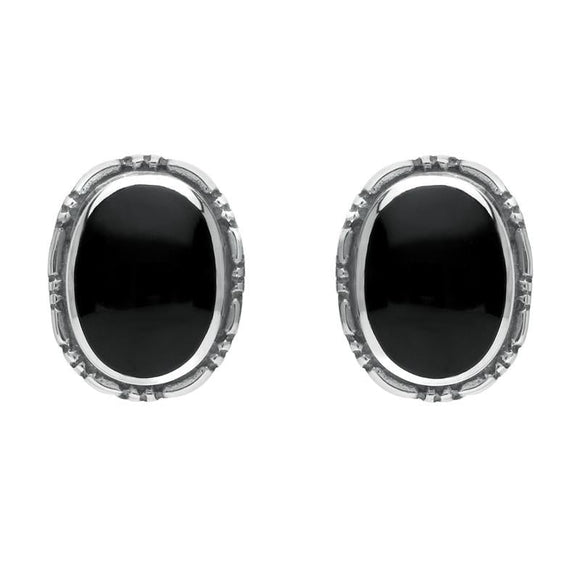 Sterling Silver Whitby Jet Oval Rope Edge Stud Earrings E141