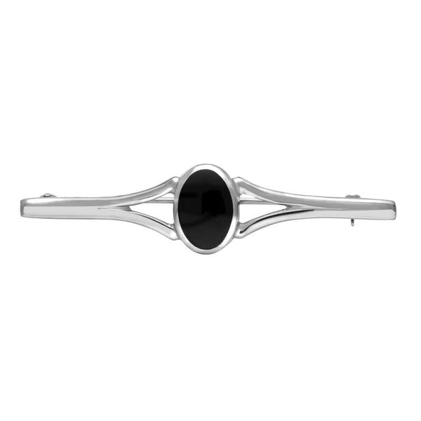 Sterling Silver Whitby Jet Oval Split Bar Brooch. M232.