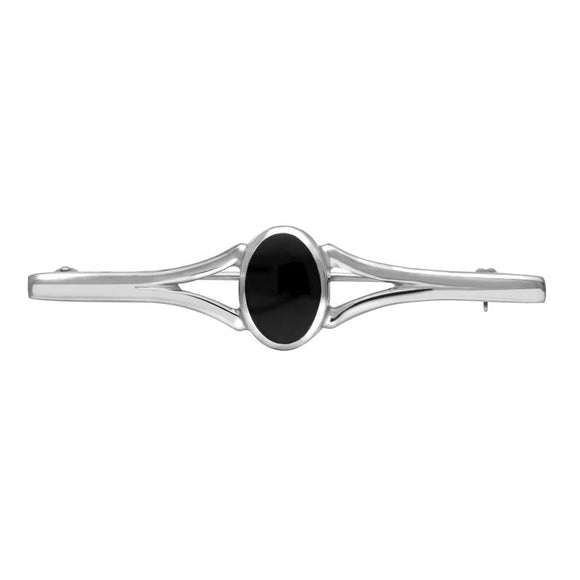 Sterling Silver Whitby Jet Oval Split Bar Brooch. M232.