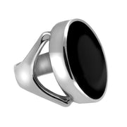Sterling Silver Whitby Jet Oval Split Shoulder Ring. R141.