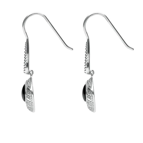 Sterling Silver Whitby Jet Oxidised Tear Drop Earrings. E1959.