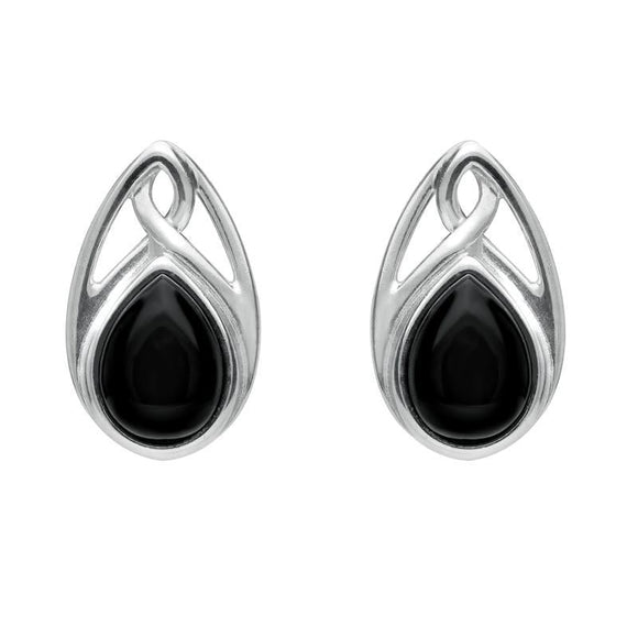 Sterling Silver Whitby Jet Pear Shaped Celtic Four Piece Set. S001 