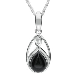 Sterling Silver Whitby Jet Pear Shaped Celtic Four Piece Set. S001 